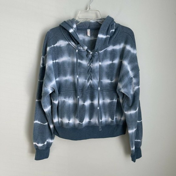 Free People Tops - Free People Movement Tie Dye Believer Lace Up Hoodie in Ozark Mist Blue
